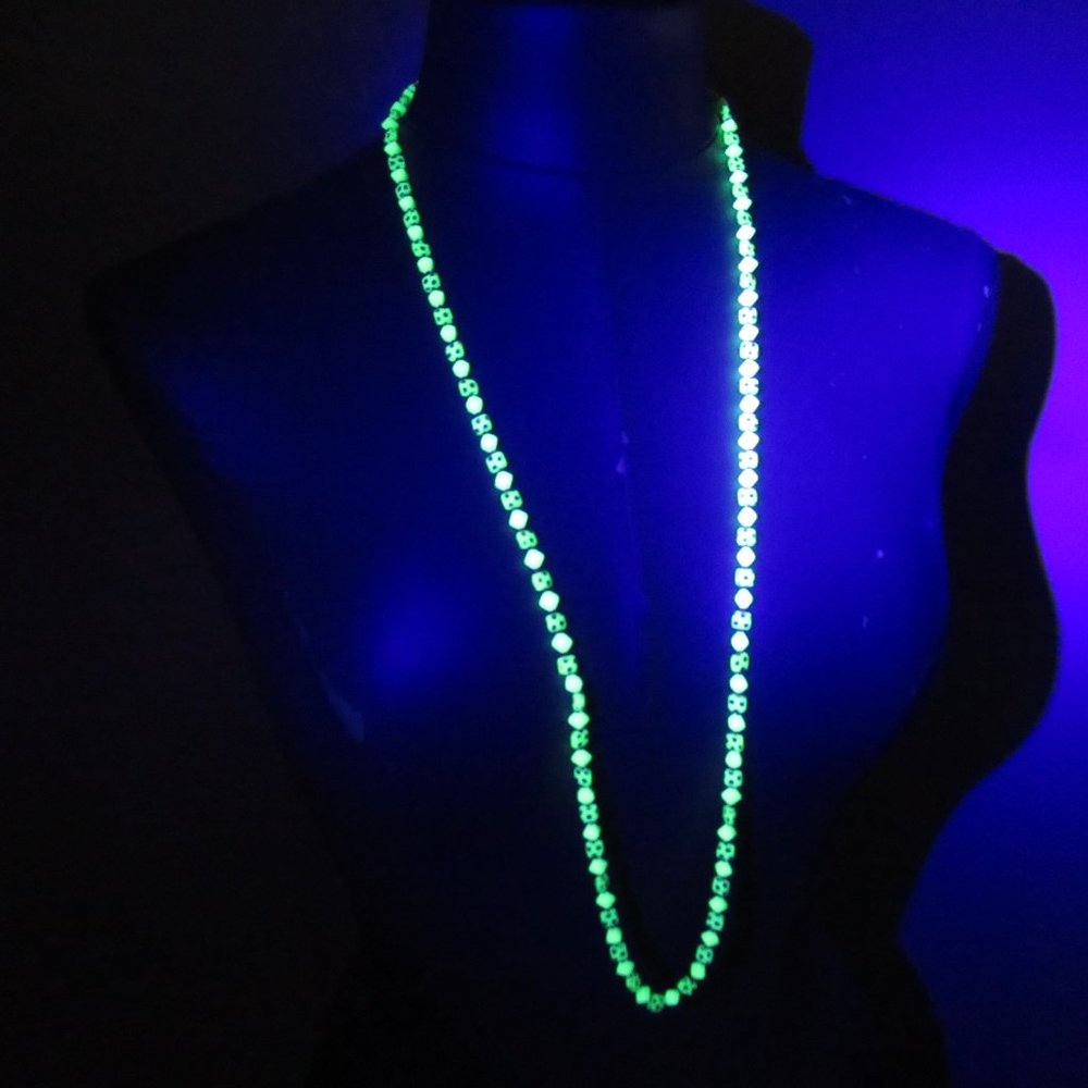 Hand knotted Uranium glass bead necklace